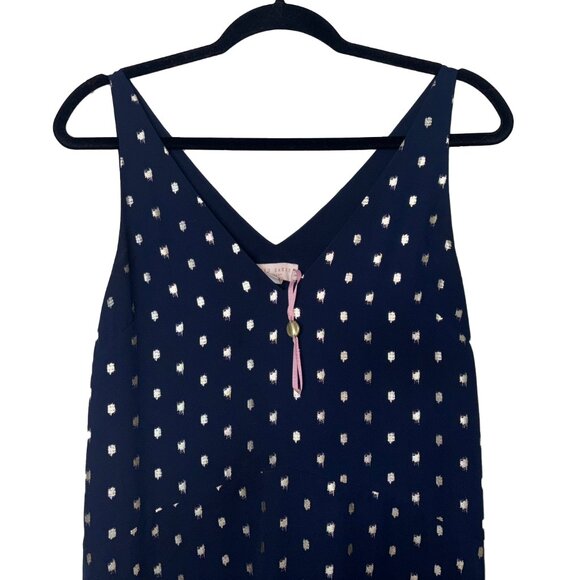 Ted Baker Printaa Blue & Metallic Gold Dot V-Neck High-Low Dress - Size 4 - NWOT - Picture 1 of 6